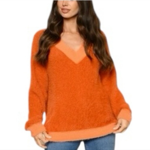 Emory Park women's orange fuzzy soft oversized small sweater - Picture 1 of 16